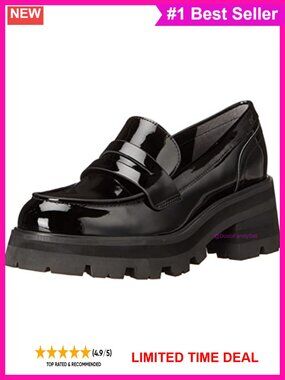 Women's Leather Lug Sole Loafers Block Heel Slip On Casual Shoes
